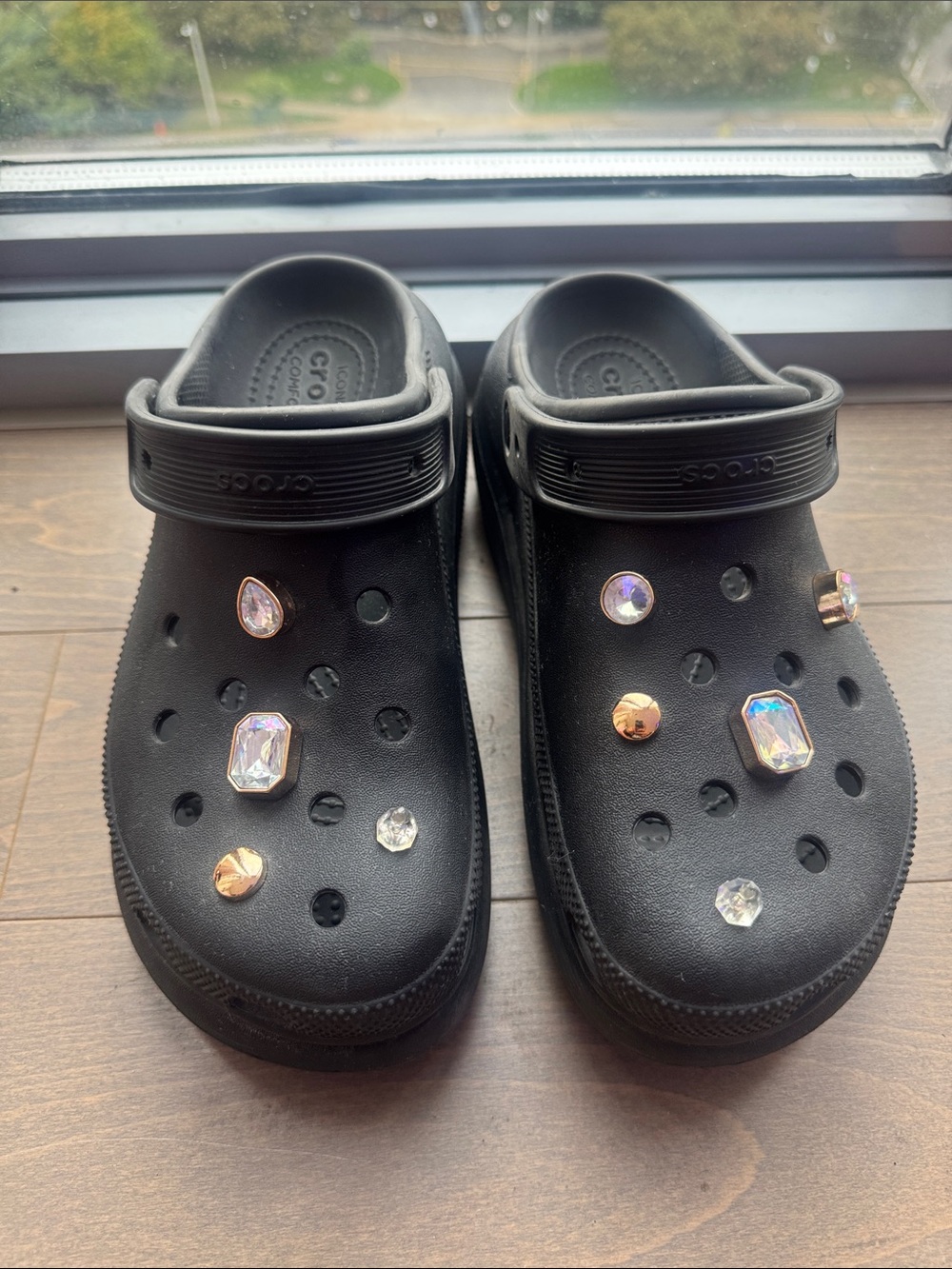 CROCS Black Kids Clogs with Sparkling Gem Charms